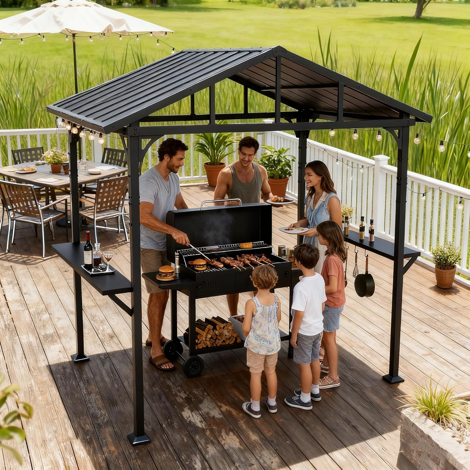 Gazebo Pop Up - 8x5ft Metal BBQ Grill Gazebo, Triangular