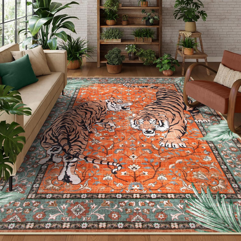 Outdoor Furniture For Cafe - VIKAMA Boho Tiger Pattern Area Carpet