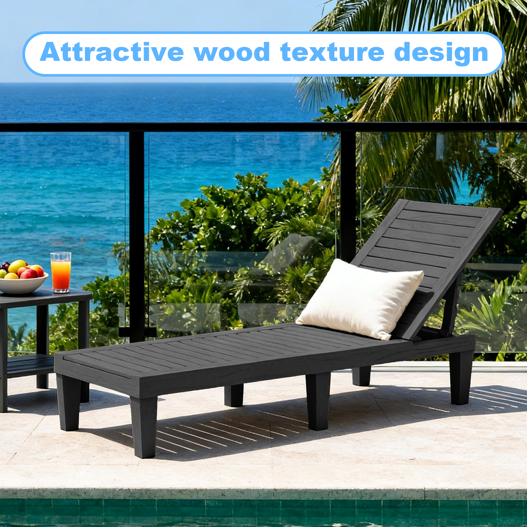 Outdoor Furniture Resin - 5-Position Adjustable Resin Chaise Lounge, Weatherproof