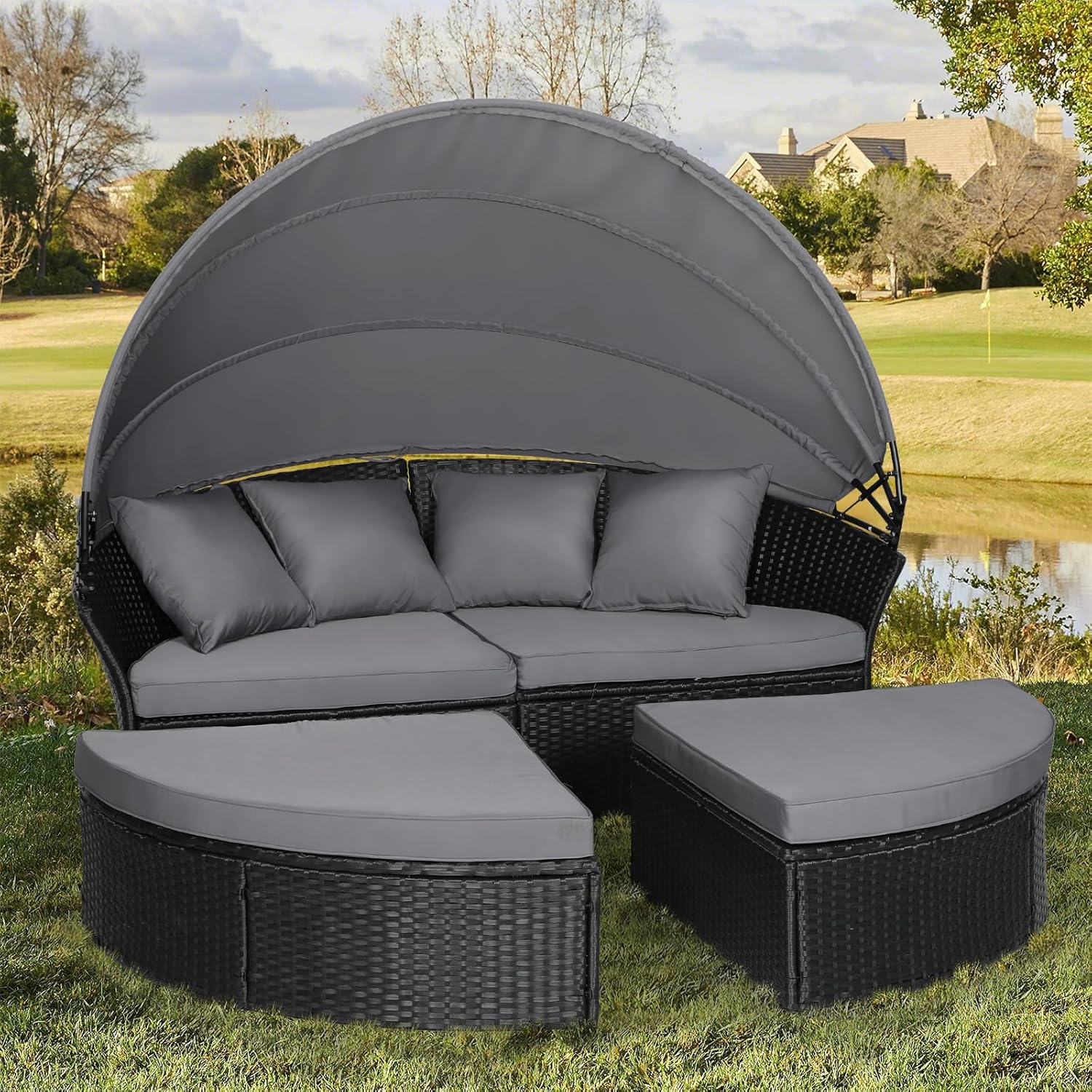 Outdoor Daybed Furniture - Round Canopy Daybed Sofa Set 4