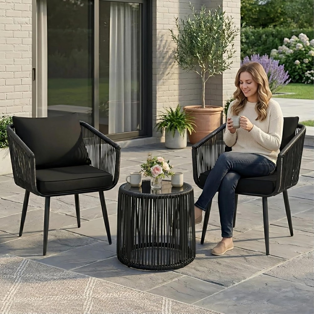 3 Pieces Patio Rattan Bistro C - Outdoor Furniture Ideas avaliação e preço