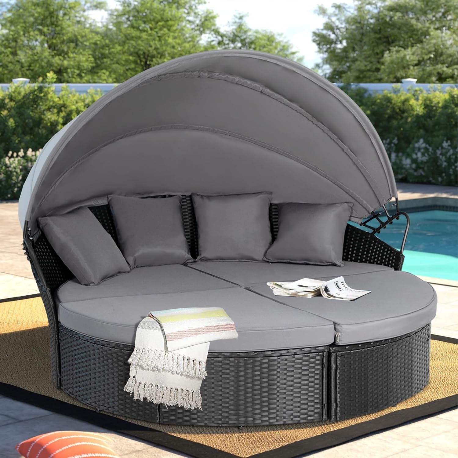 Round Canopy Daybed Sofa Set 4 - Outdoor Daybed Furniture avaliação e preço
