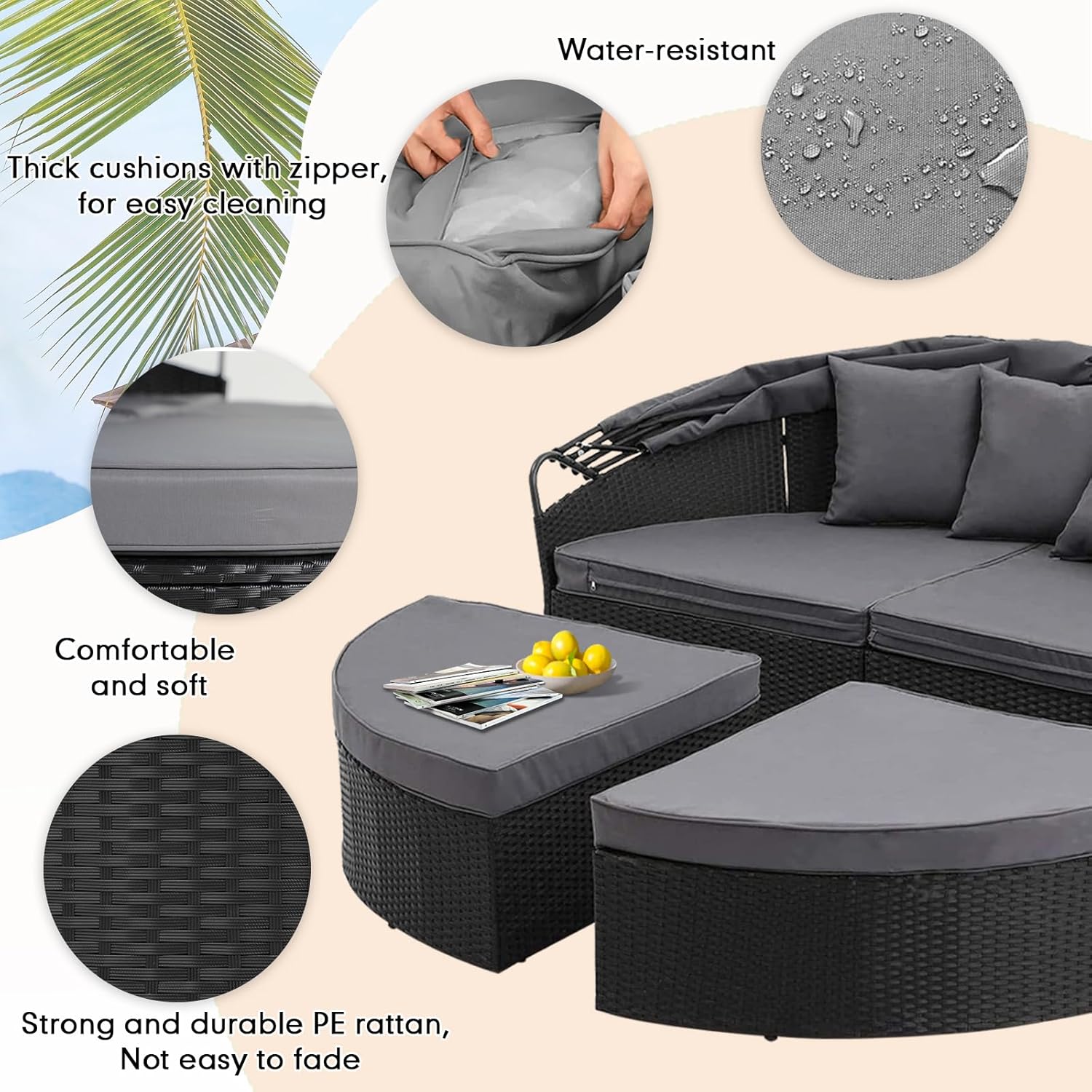 Round Canopy Daybed Sofa Set 4 - Outdoor Daybed Furniture avaliação e preço
