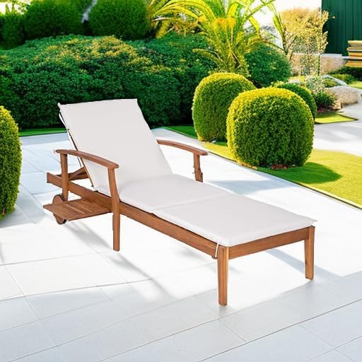 79x26in Acacia Wood Chaise Lou - Outdoor Furniture Without Cushions avaliação e preço