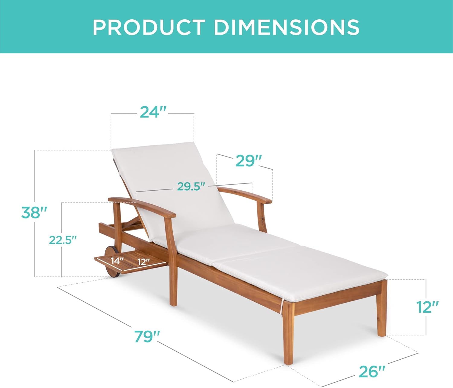 79x26in Acacia Wood Chaise Lou - Outdoor Furniture Without Cushions avaliação e preço