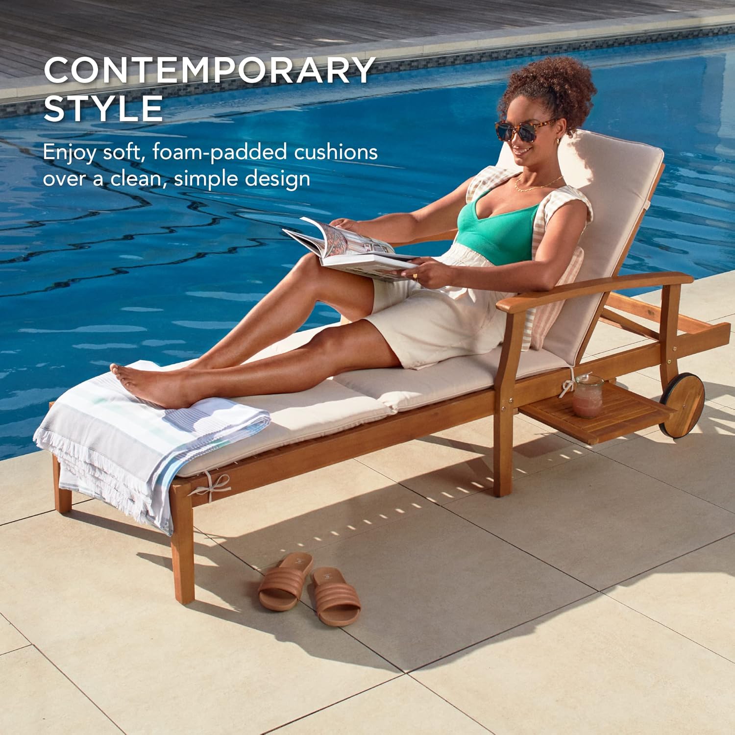 79x26in Acacia Wood Chaise Lou - Outdoor Furniture Without Cushions avaliação e preço